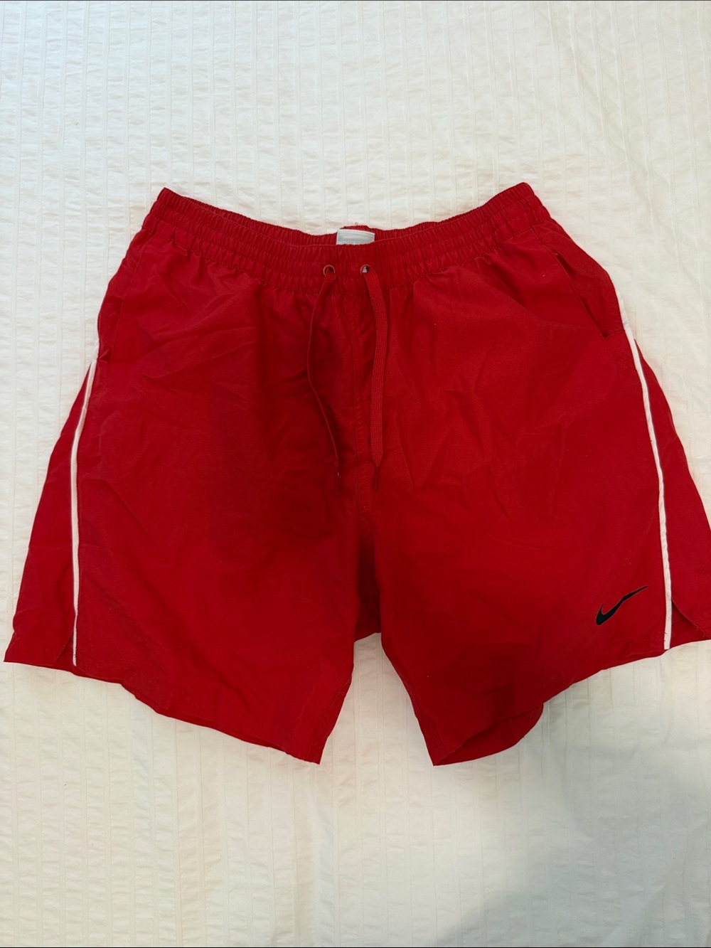Nike Men's Red Athletic Shorts with White Piping